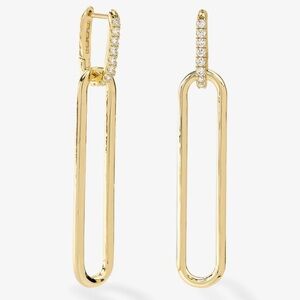 Gold Drop Link Earrings with Pave Simulated Diamond Huggie